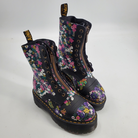 Women's Dr. Martens Sinclair Hi Vintage Floral Boots Size 7 Platform Zip Combat - Picture 1 of 6